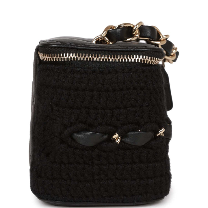 Top Quality Chanel Small Vanity Case Black Crochet and Lambskin Light Gold Hardware
