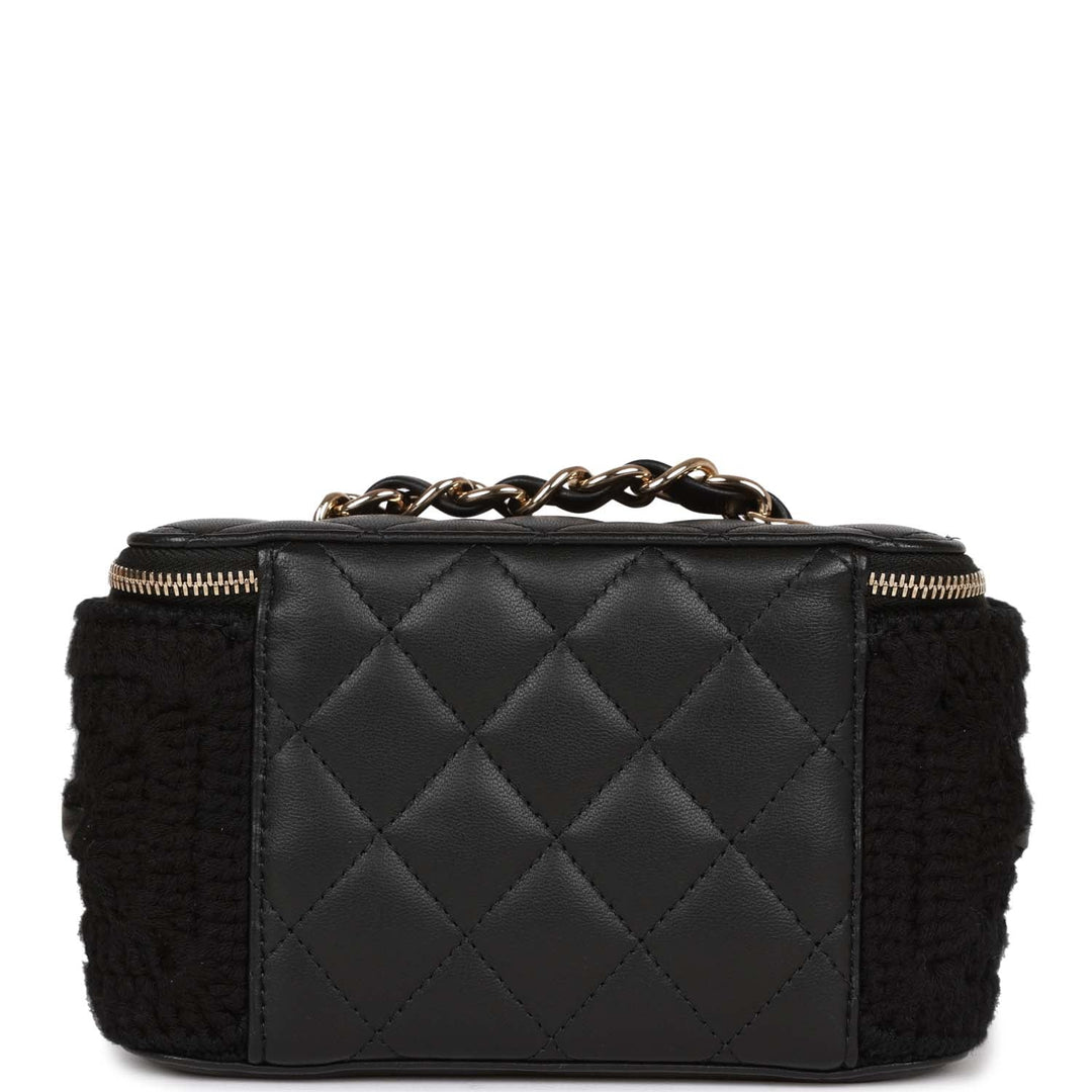 Top Quality Chanel Small Vanity Case Black Crochet and Lambskin Light Gold Hardware