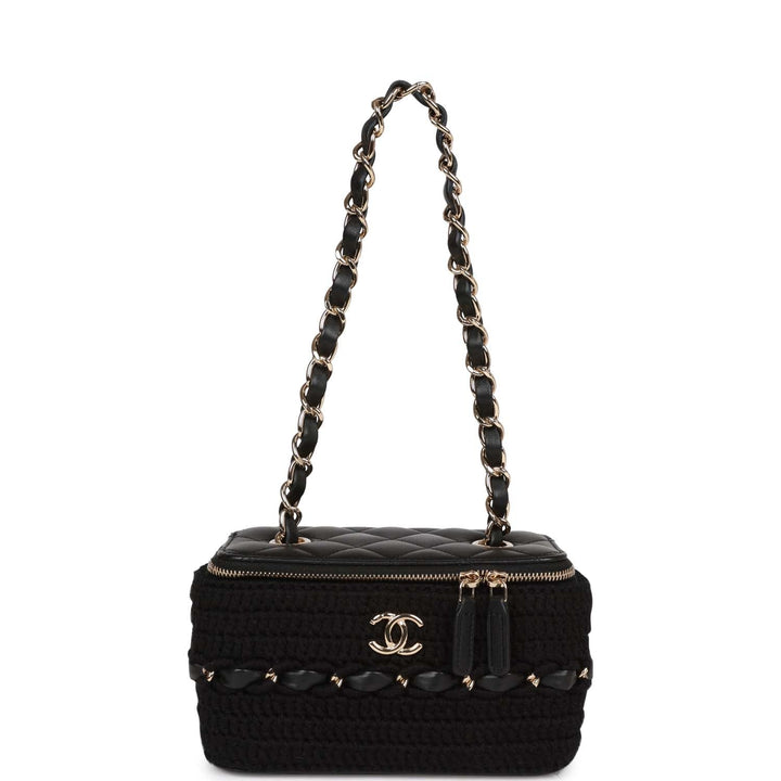 Top Quality Chanel Small Vanity Case Black Crochet and Lambskin Light Gold Hardware