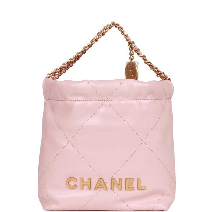 Top Quality Chanel Mini 22 Bag Pink Calfskin Gold Hardware