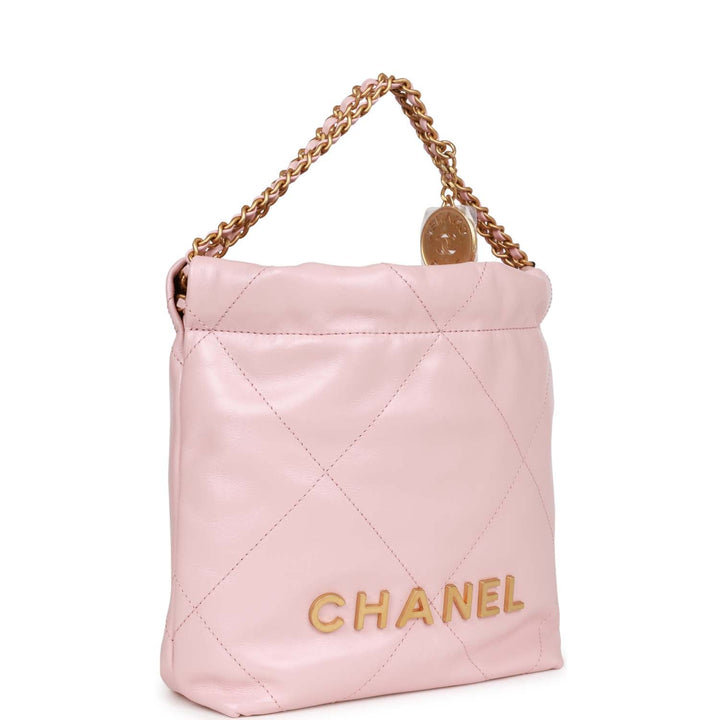 Top Quality Chanel Mini 22 Bag Pink Calfskin Gold Hardware