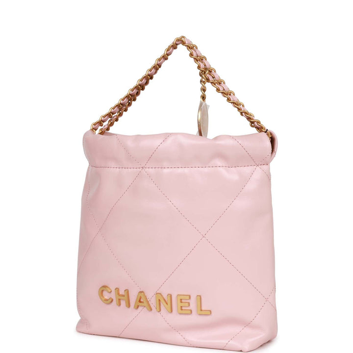 Top Quality Chanel Mini 22 Bag Pink Calfskin Gold Hardware