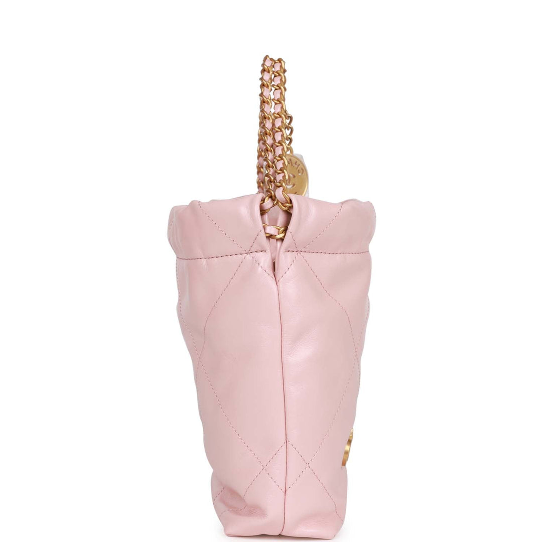 Top Quality Chanel Mini 22 Bag Pink Calfskin Gold Hardware