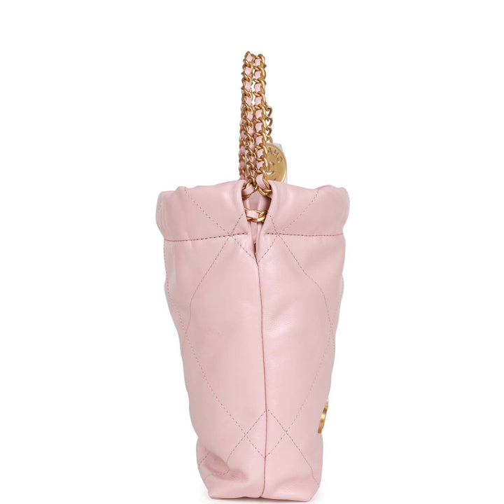 Top Quality Chanel Mini 22 Bag Pink Calfskin Gold Hardware