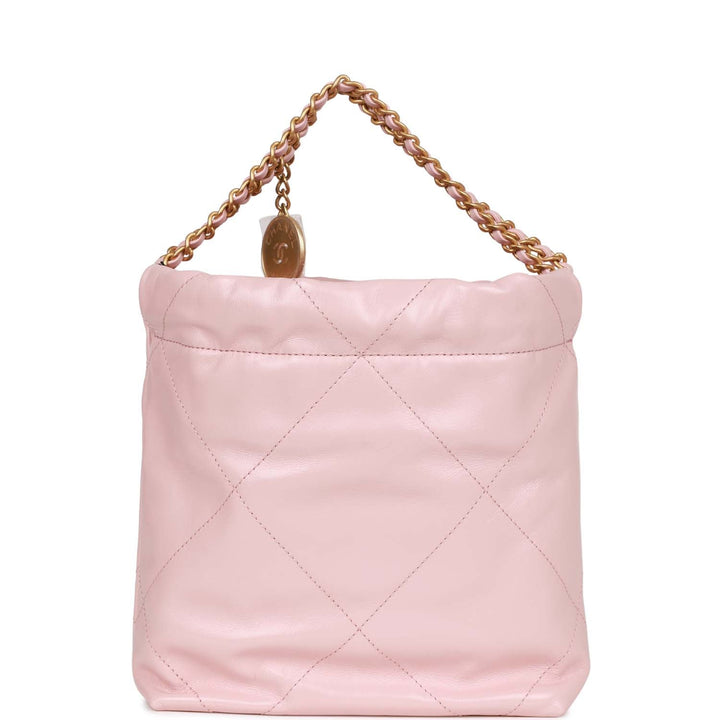 Top Quality Chanel Mini 22 Bag Pink Calfskin Gold Hardware