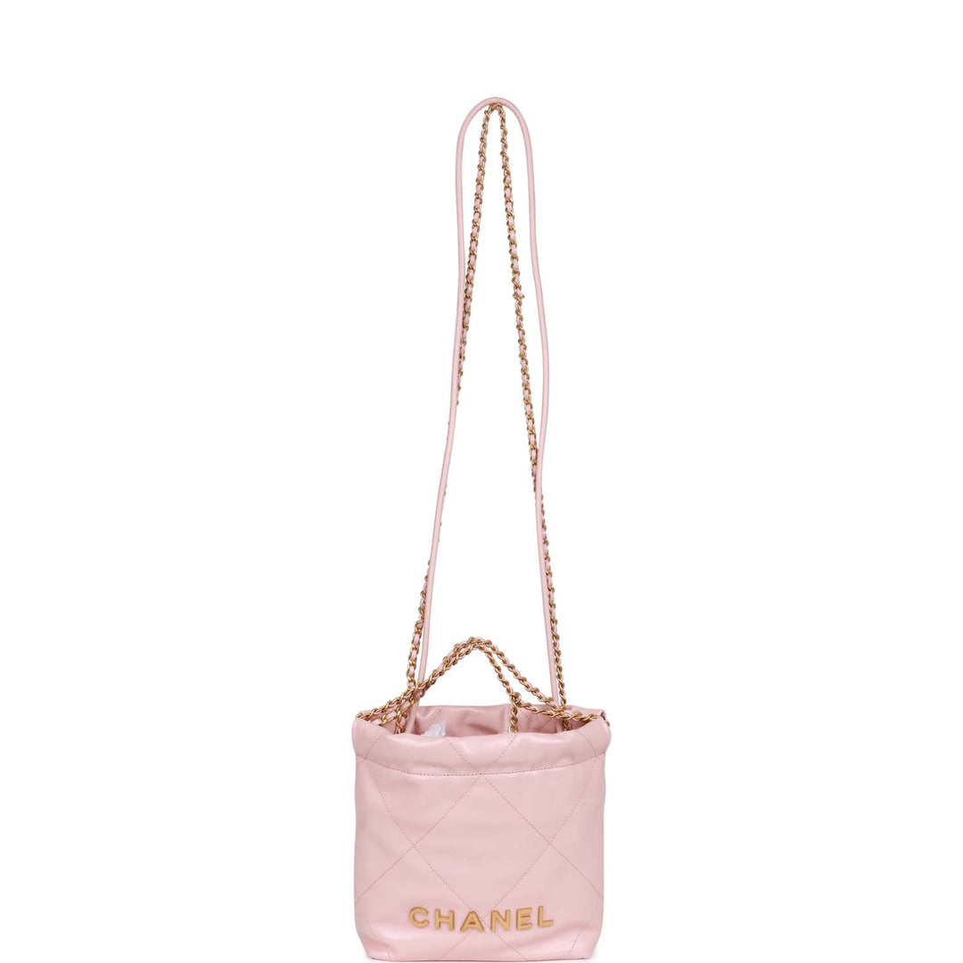 Top Quality Chanel Mini 22 Bag Pink Calfskin Gold Hardware