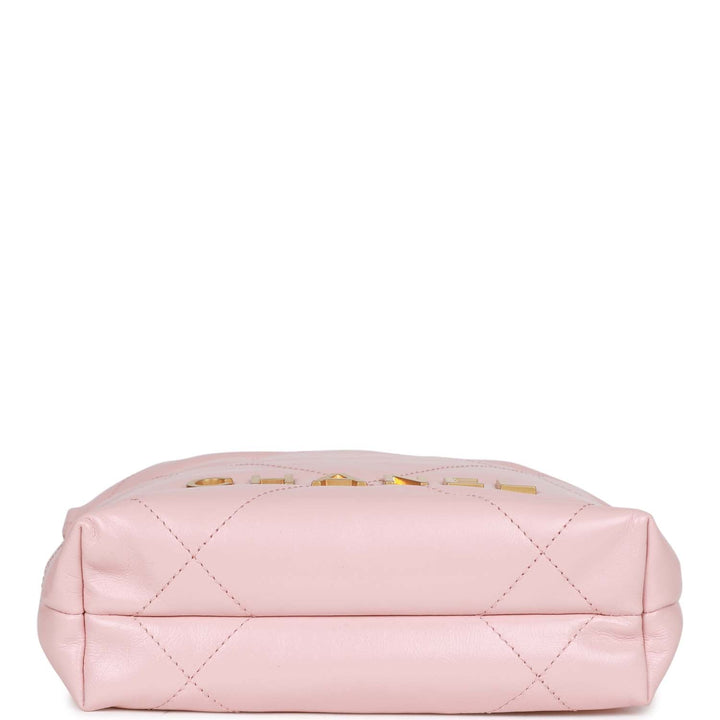 Top Quality Chanel Mini 22 Bag Pink Calfskin Gold Hardware