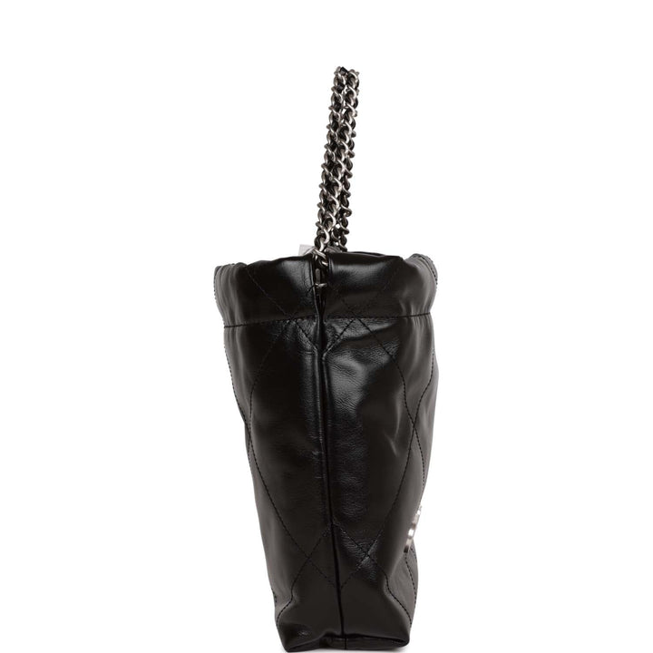 Top Quality Chanel Mini 22 Bag Black Calfskin Silver Hardware