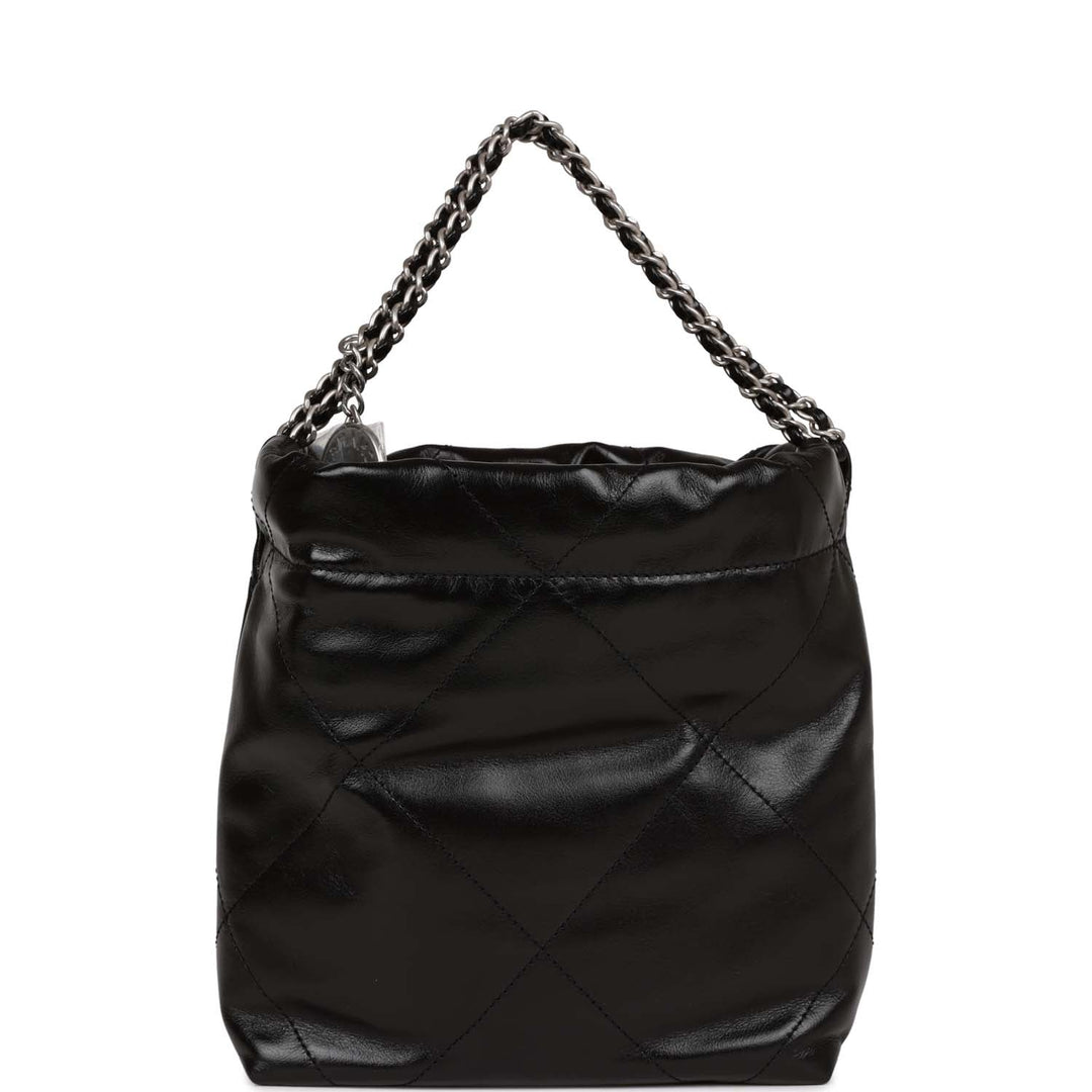 Top Quality Chanel Mini 22 Bag Black Calfskin Silver Hardware
