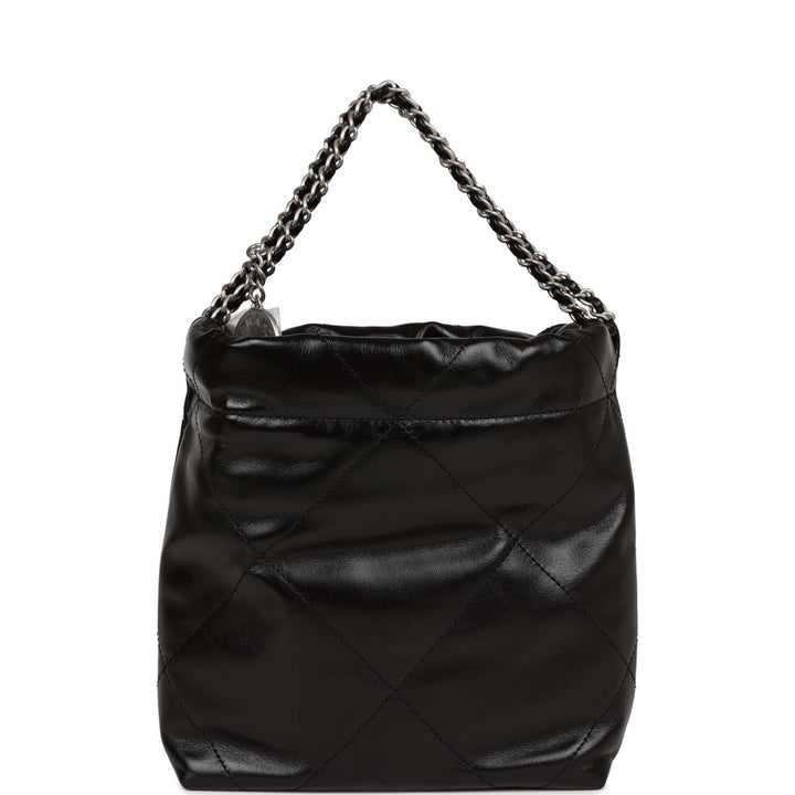 Top Quality Chanel Mini 22 Bag Black Calfskin Silver Hardware
