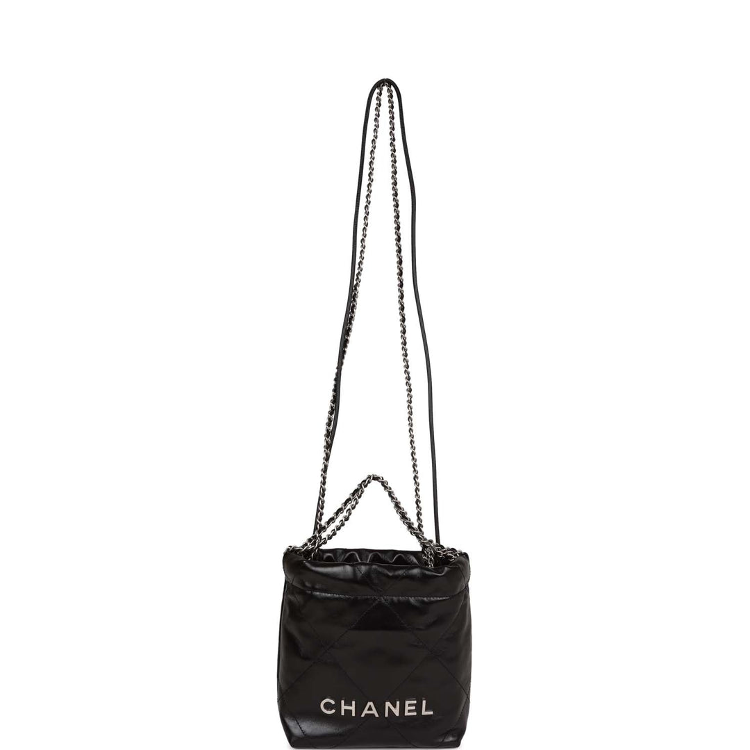 Top Quality Chanel Mini 22 Bag Black Calfskin Silver Hardware