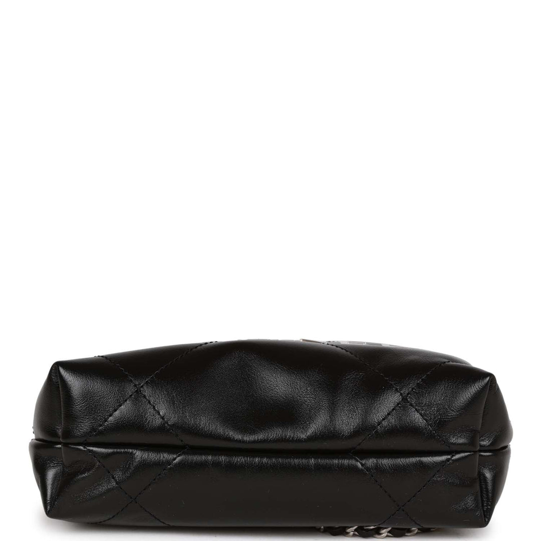 Top Quality Chanel Mini 22 Bag Black Calfskin Silver Hardware