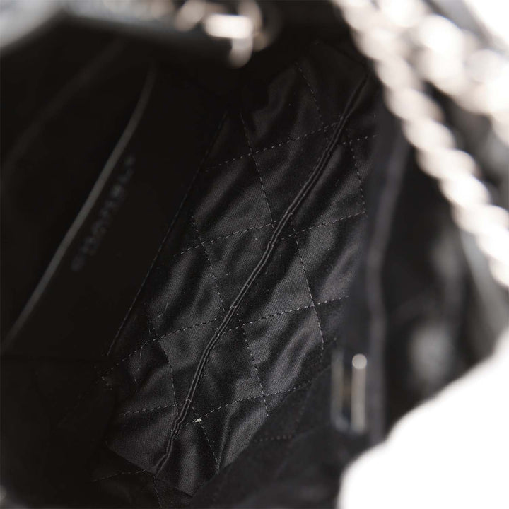 Top Quality Chanel Mini 22 Bag Black Calfskin Silver Hardware