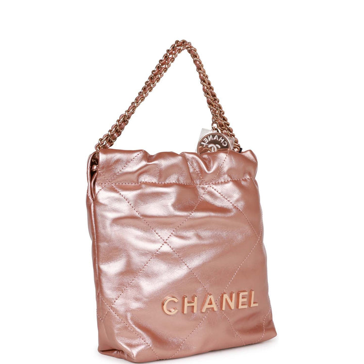 Top Quality Chanel Mini 22 Bag Rose Gold Iridescent Calfskin Rose Gold Hardware