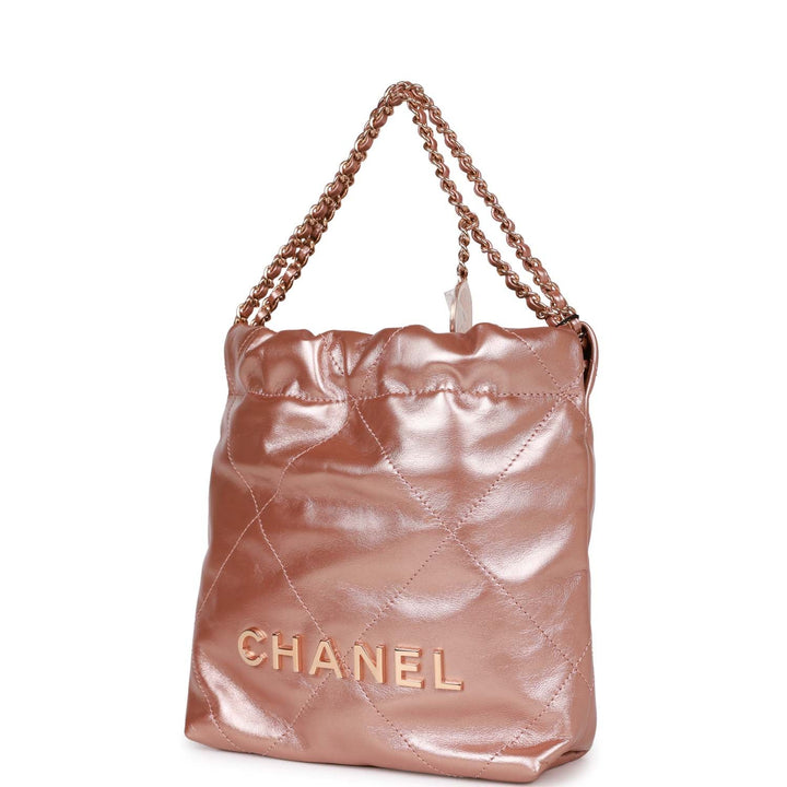 Top Quality Chanel Mini 22 Bag Rose Gold Iridescent Calfskin Rose Gold Hardware