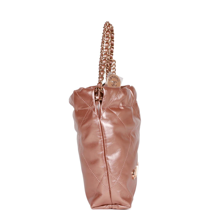 Top Quality Chanel Mini 22 Bag Rose Gold Iridescent Calfskin Rose Gold Hardware