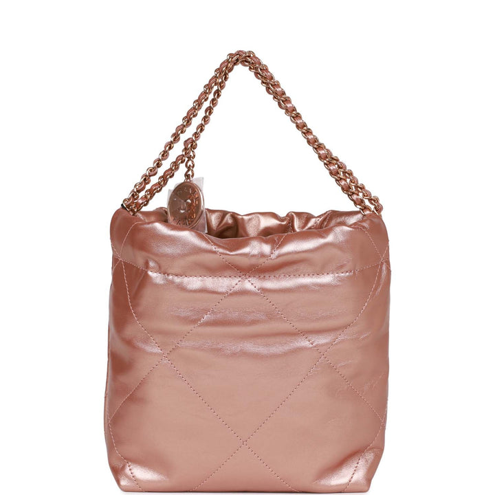 Top Quality Chanel Mini 22 Bag Rose Gold Iridescent Calfskin Rose Gold Hardware