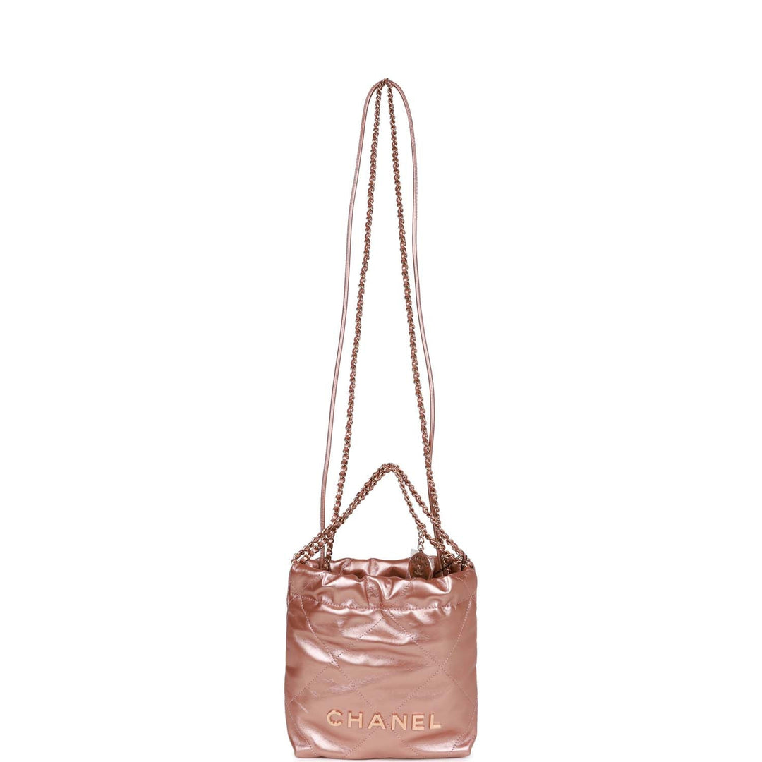 Top Quality Chanel Mini 22 Bag Rose Gold Iridescent Calfskin Rose Gold Hardware