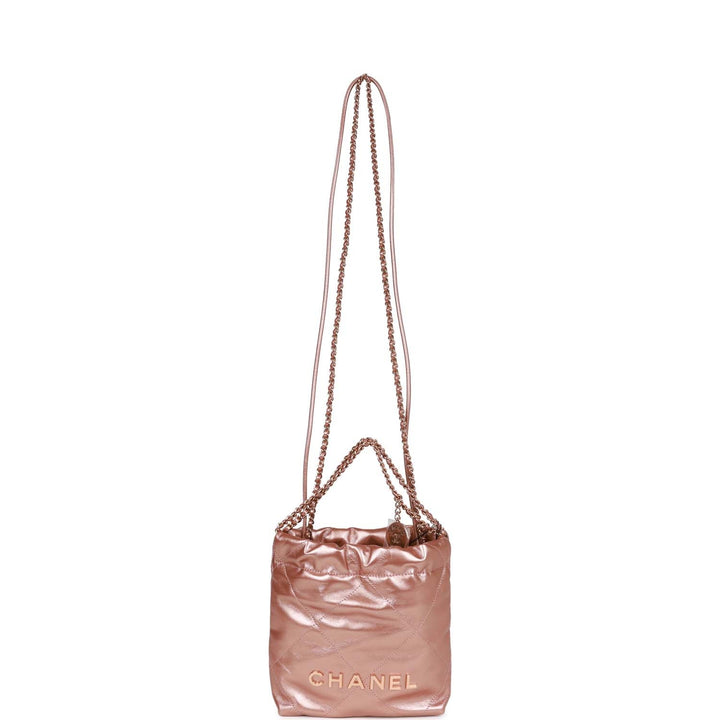 Top Quality Chanel Mini 22 Bag Rose Gold Iridescent Calfskin Rose Gold Hardware