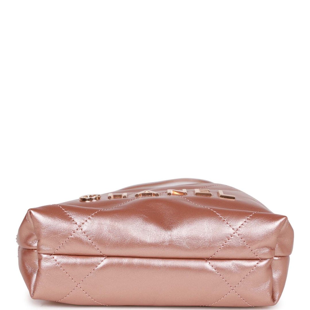 Top Quality Chanel Mini 22 Bag Rose Gold Iridescent Calfskin Rose Gold Hardware