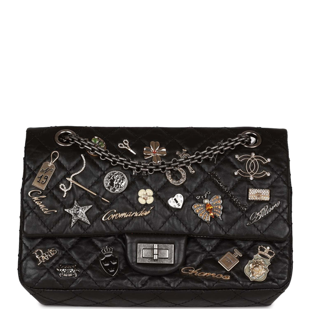 Top Quality Chanel Lucky Charms Reissue 2.55 Flap Bag Black Aged Calfskin Ruthenium Hardware