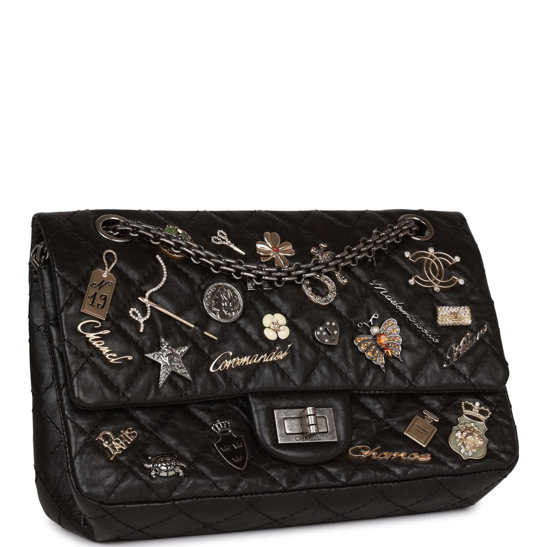 Top Quality Chanel Lucky Charms Reissue 2.55 Flap Bag Black Aged Calfskin Ruthenium Hardware