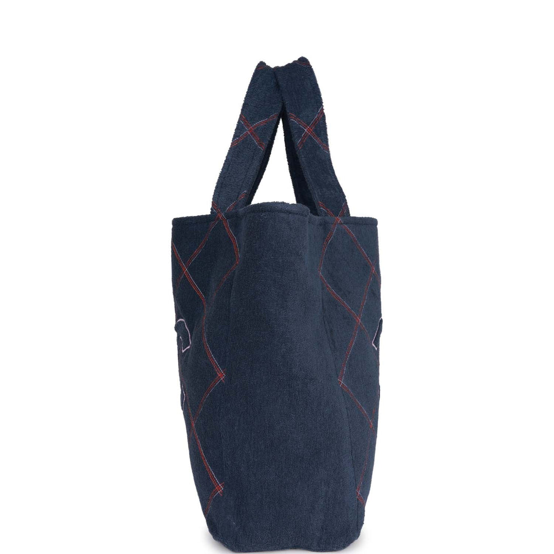 Top Quality Chanel Coco Beach Tote Navy Terry Cloth with Towel/Pouch