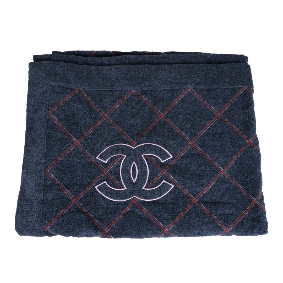 Top Quality Chanel Coco Beach Tote Navy Terry Cloth with Towel/Pouch