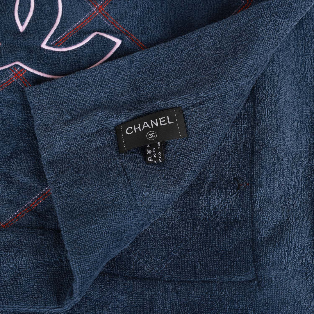 Top Quality Chanel Coco Beach Tote Navy Terry Cloth with Towel/Pouch
