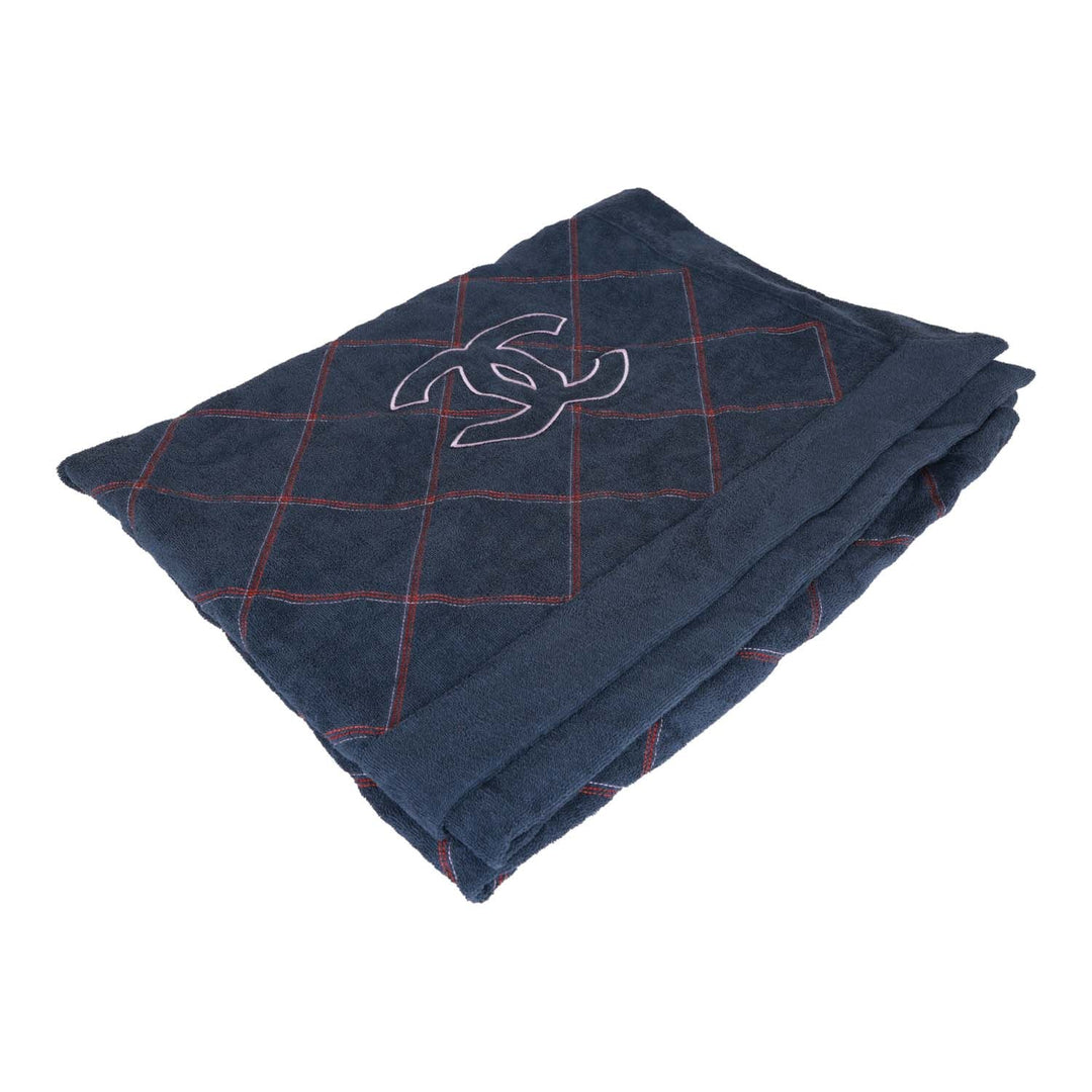 Top Quality Chanel Coco Beach Tote Navy Terry Cloth with Towel/Pouch