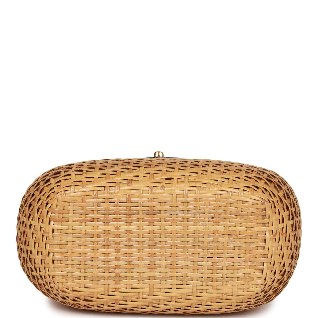 Vintage Top Quality Chanel Basket Bag Denim and Rattan Wicker Gold Hardware
