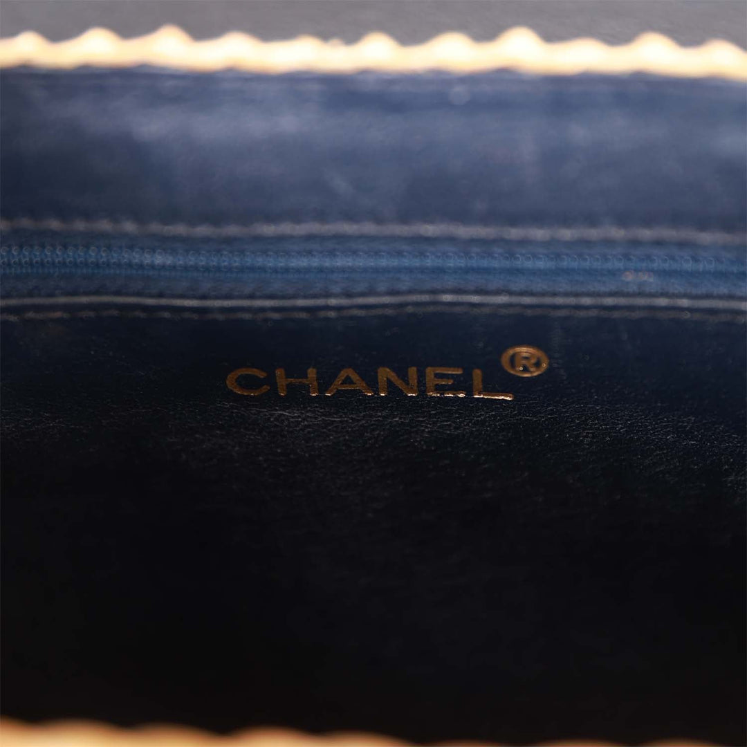 Vintage Top Quality Chanel Basket Bag Denim and Rattan Wicker Gold Hardware