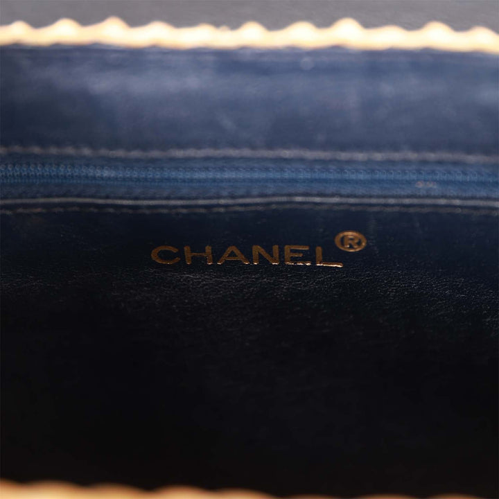 Vintage Top Quality Chanel Basket Bag Denim and Rattan Wicker Gold Hardware