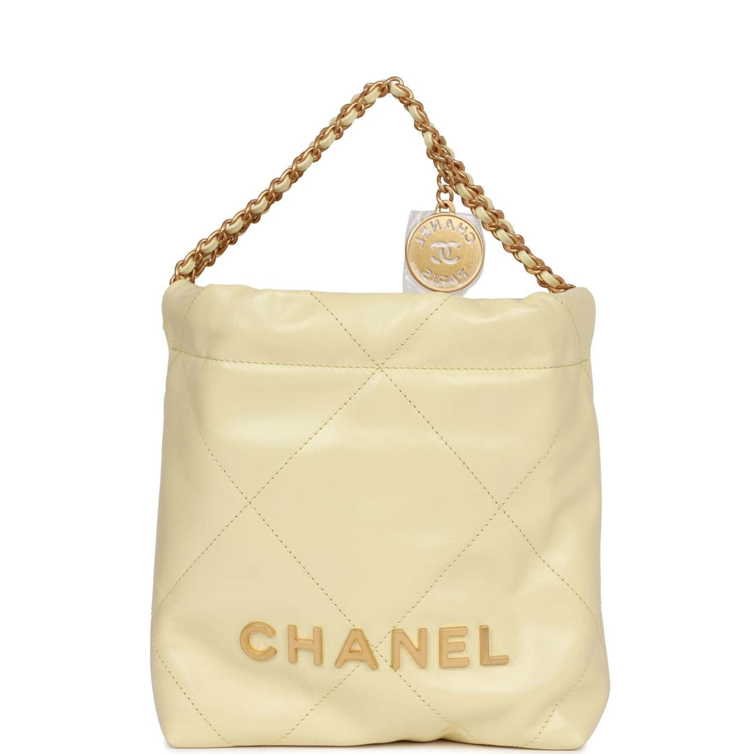 Top Quality Chanel Mini 22 Bag Yellow Calfskin Gold Hardware