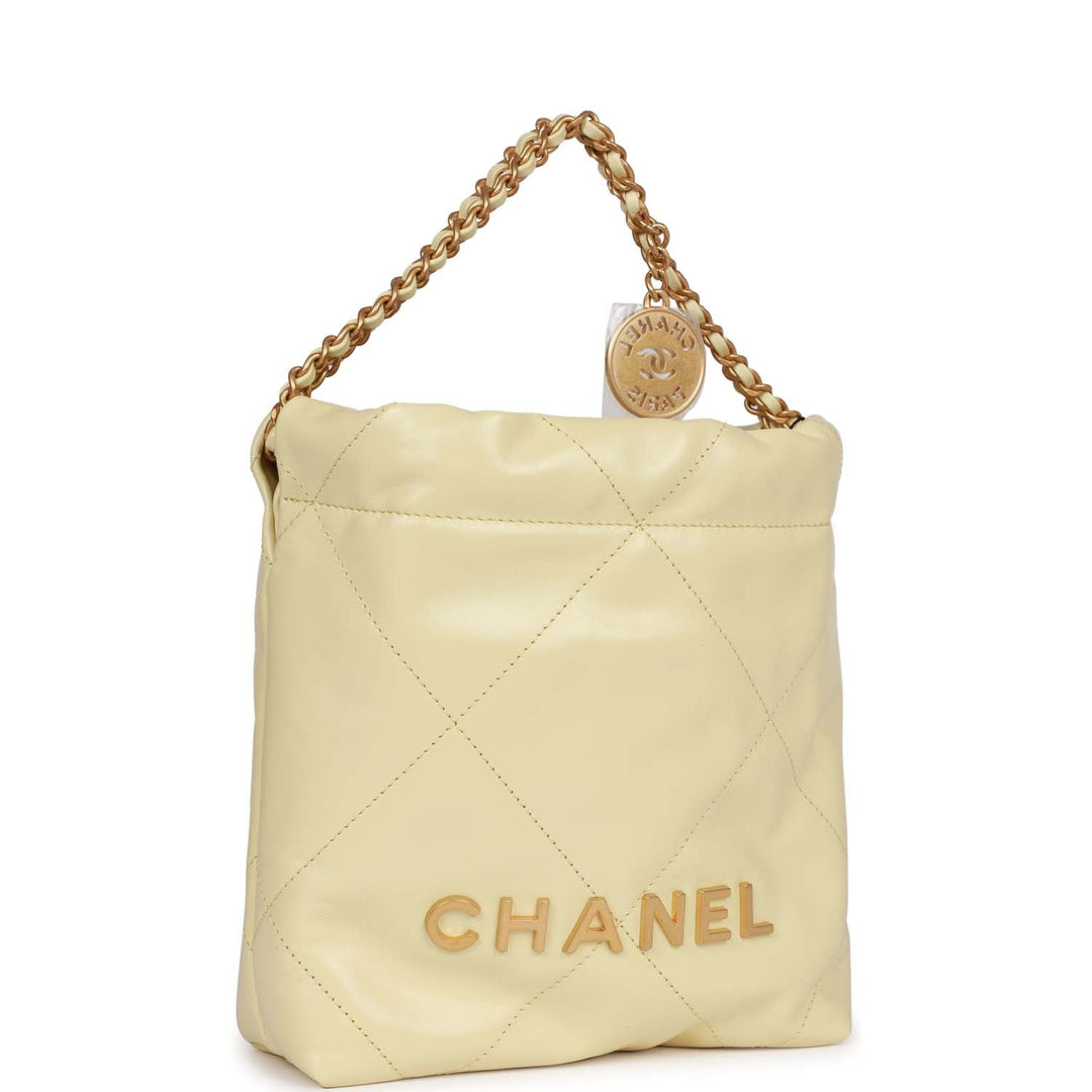 Top Quality Chanel Mini 22 Bag Yellow Calfskin Gold Hardware