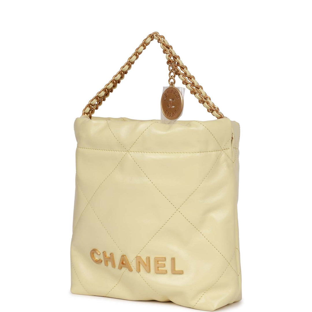 Top Quality Chanel Mini 22 Bag Yellow Calfskin Gold Hardware