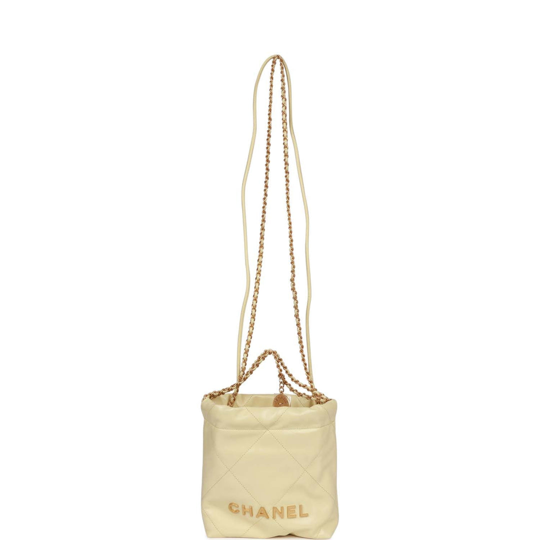 Top Quality Chanel Mini 22 Bag Yellow Calfskin Gold Hardware