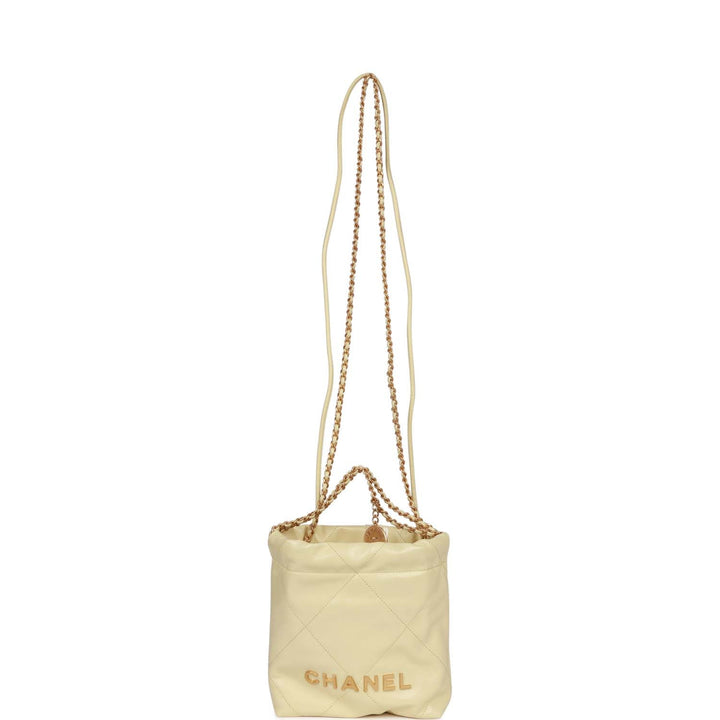 Top Quality Chanel Mini 22 Bag Yellow Calfskin Gold Hardware