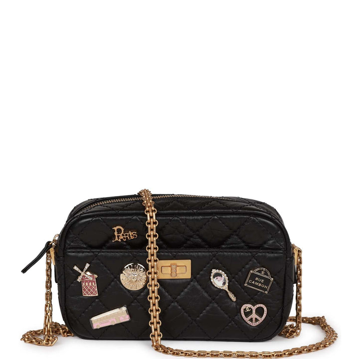 Top Quality Chanel Lucky Charms Mini Camera Bag Black Aged Calfskin Aged Gold Hardware