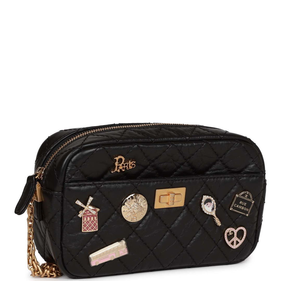 Top Quality Chanel Lucky Charms Mini Camera Bag Black Aged Calfskin Aged Gold Hardware