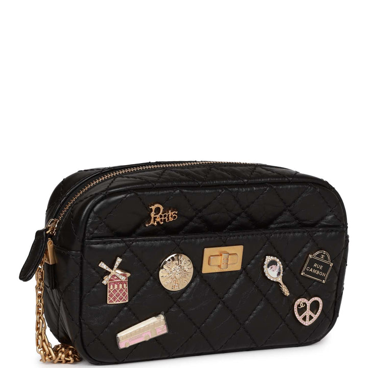 Top Quality Chanel Lucky Charms Mini Camera Bag Black Aged Calfskin Aged Gold Hardware