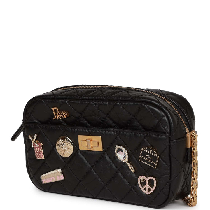 Top Quality Chanel Lucky Charms Mini Camera Bag Black Aged Calfskin Aged Gold Hardware
