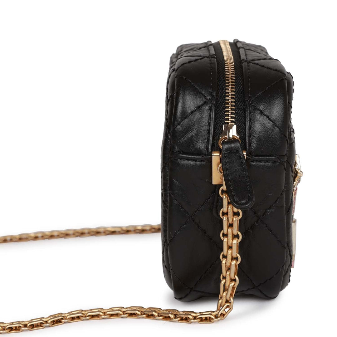 Top Quality Chanel Lucky Charms Mini Camera Bag Black Aged Calfskin Aged Gold Hardware