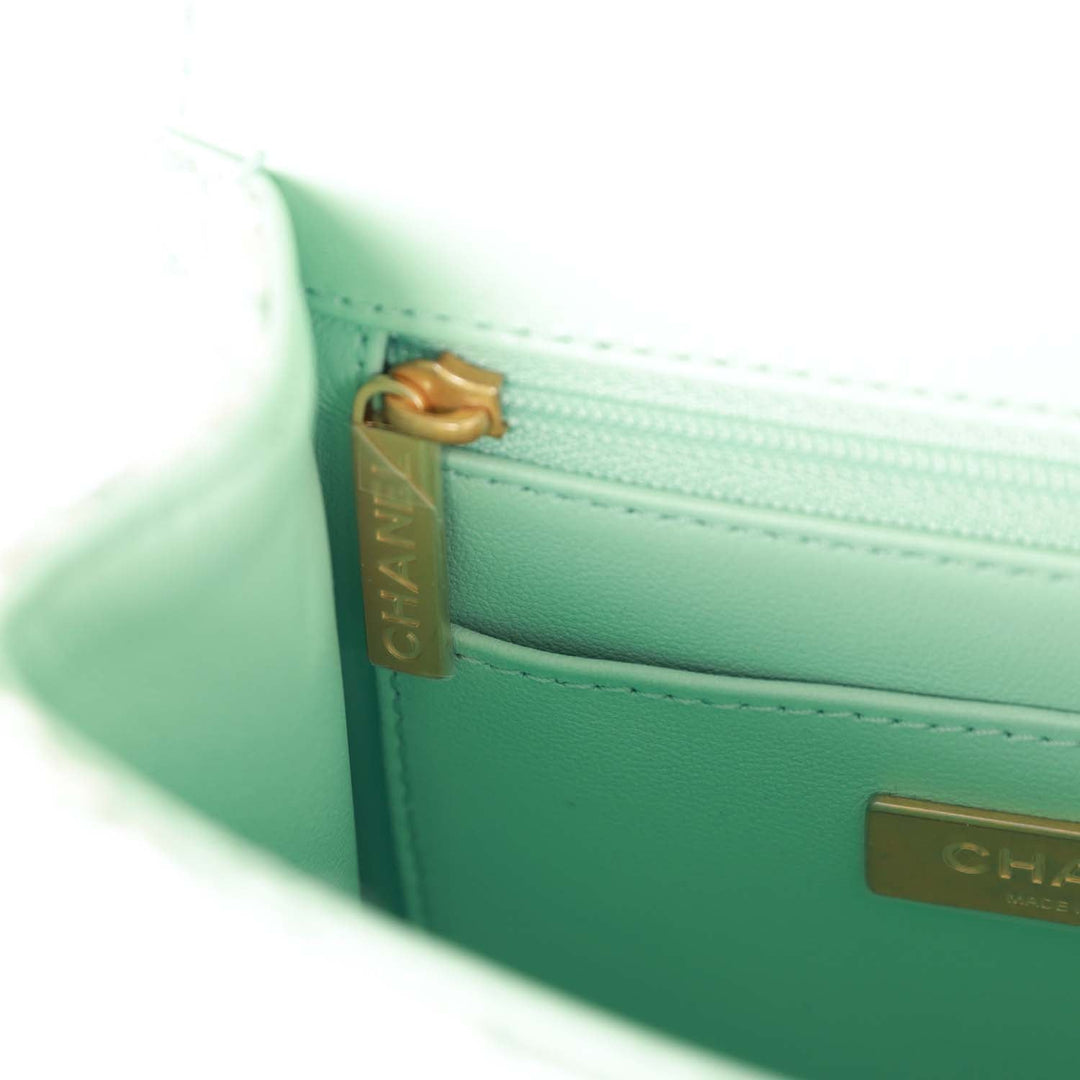 Top Quality Chanel Mini Square Flap with Top Handle Turquoise and Ecru Tweed Antique Gold Hardware