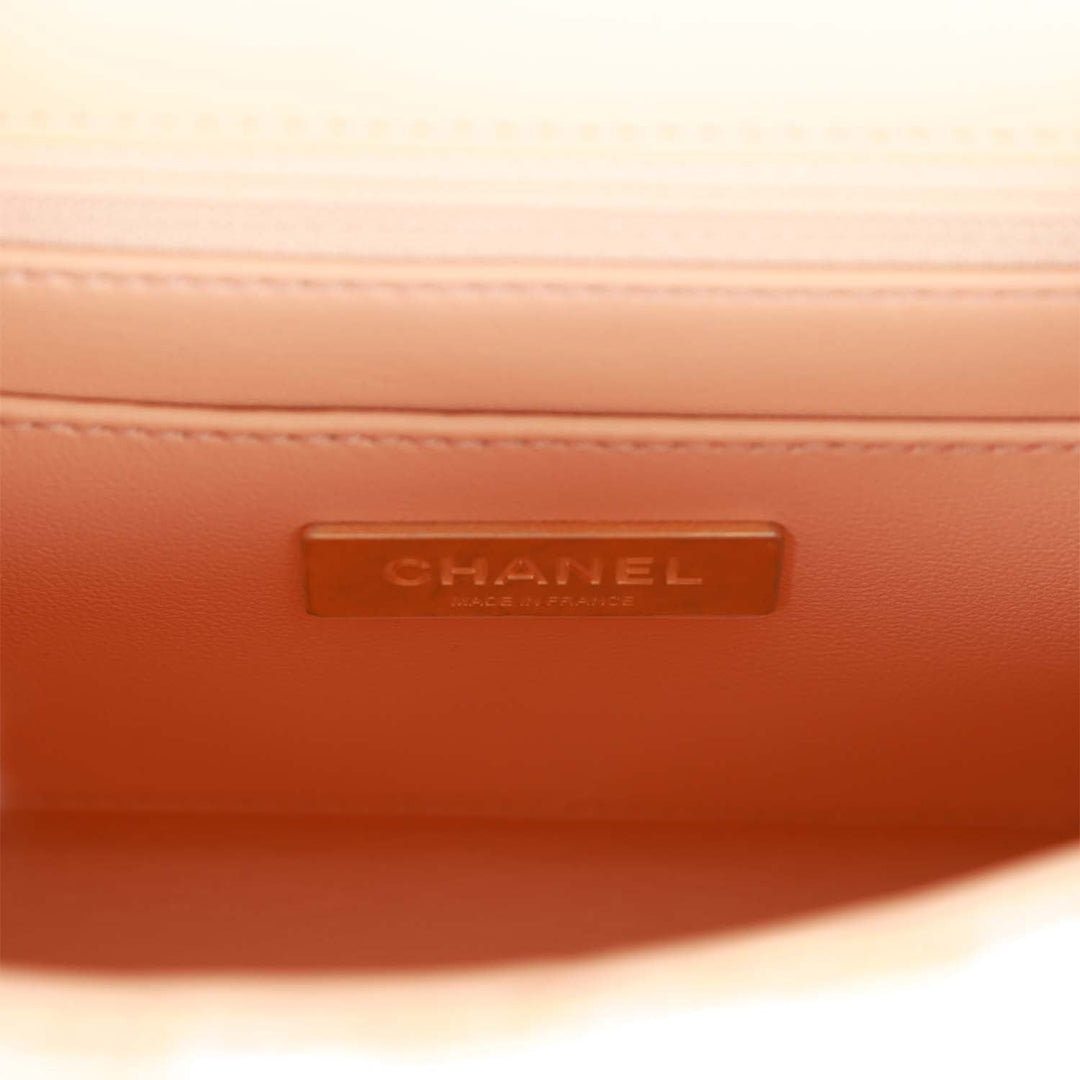 Top Quality Chanel Mini Square Flap with Top Handle Light Orange and Ecru Tweed Antique Gold Hardware