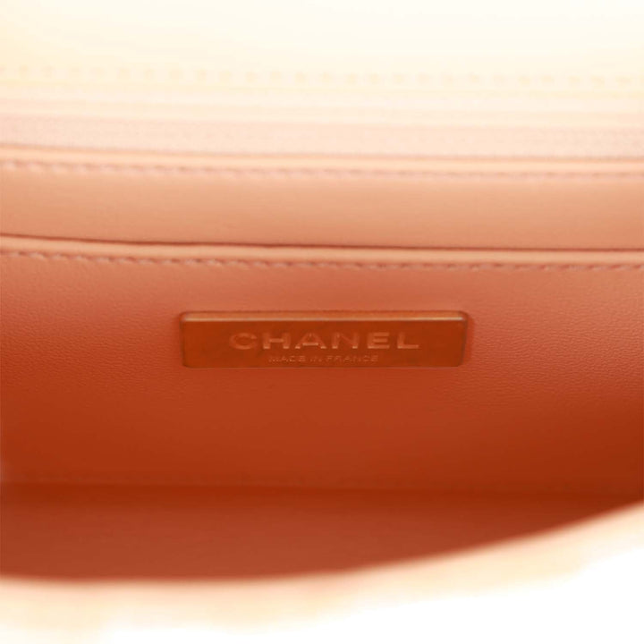 Top Quality Chanel Mini Square Flap with Top Handle Light Orange and Ecru Tweed Antique Gold Hardware