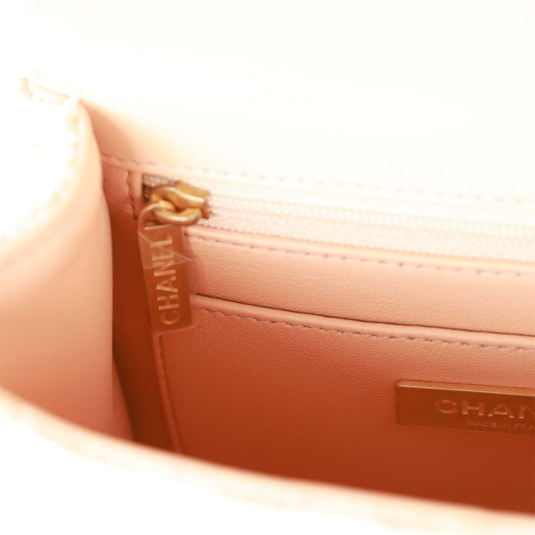 Top Quality Chanel Mini Square Flap with Top Handle Light Orange and Ecru Tweed Antique Gold Hardware