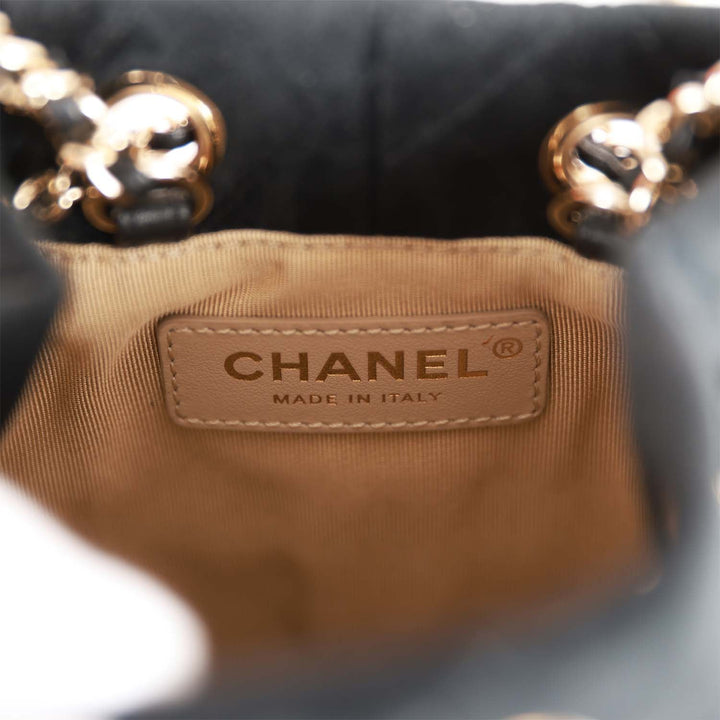 Top Quality Chanel Crystal Pearl Crush Drawstring Bag Black Velvet Light Gold Hardware
