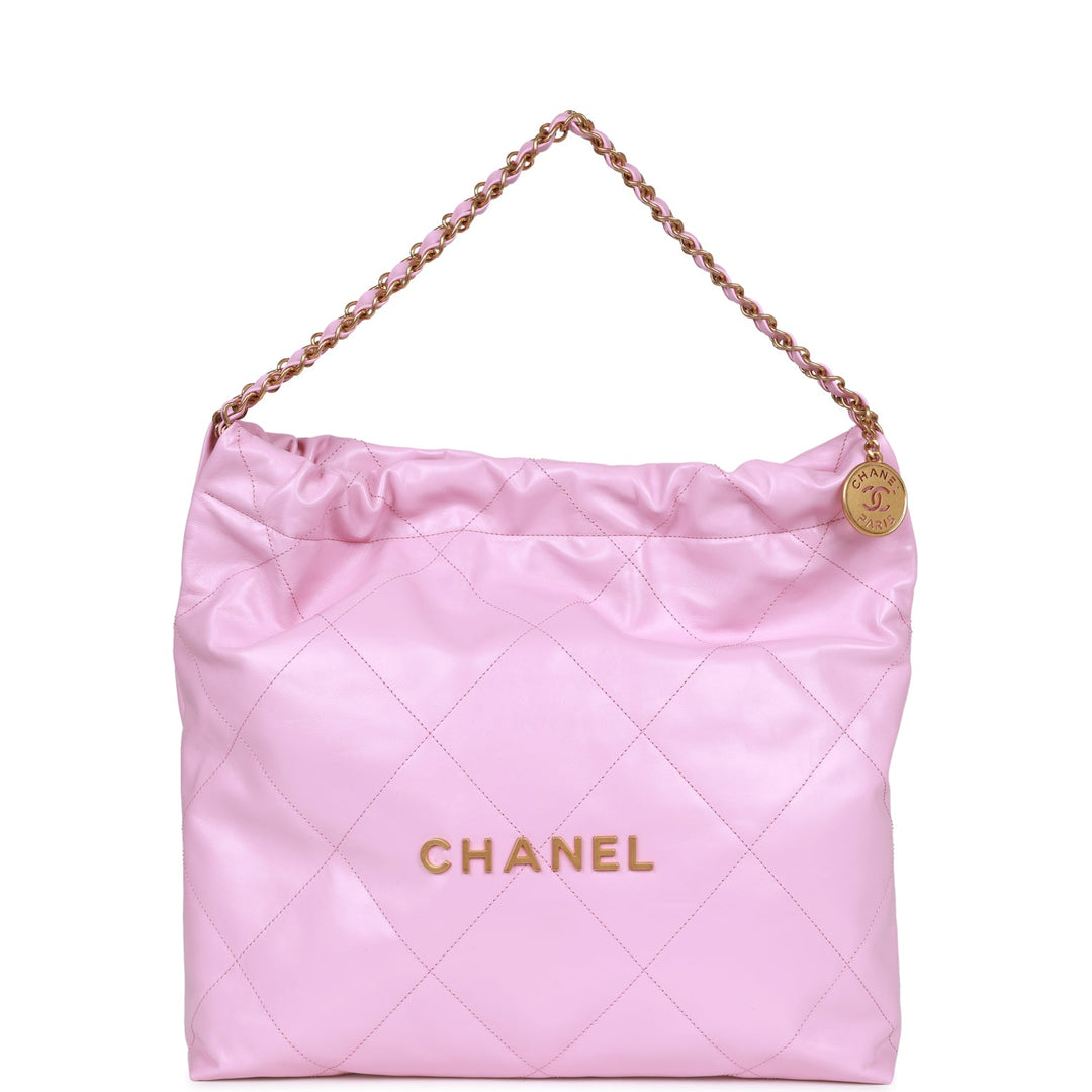 Top Quality Chanel Small 22 Bag Pink Calfskin Antique Gold Hardware