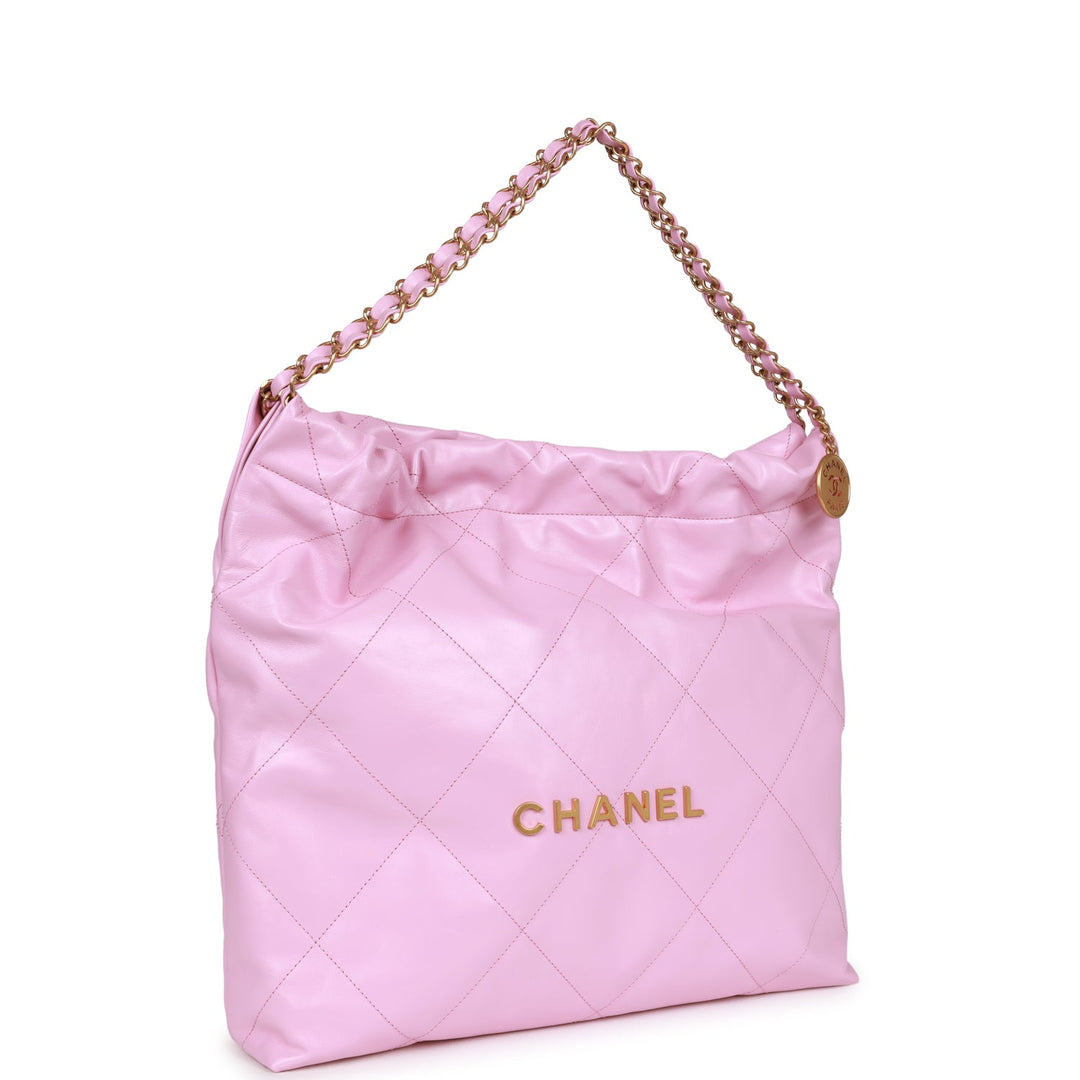 Top Quality Chanel Small 22 Bag Pink Calfskin Antique Gold Hardware